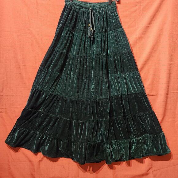Witchy Dark Romantic Sz Large Deep Green Velvet Tiered Maxi Skirt Karma N Craft - Picture 8 of 8